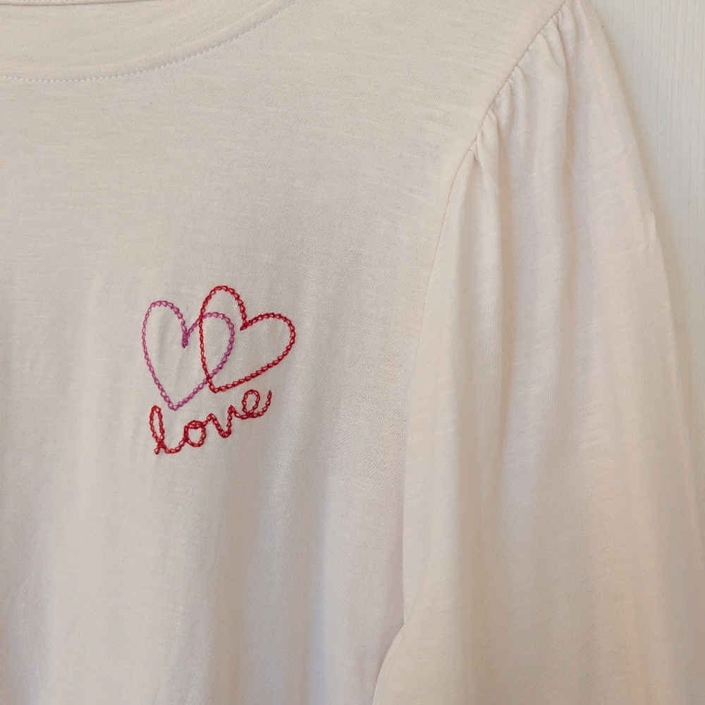 LOFT Cream Long Sleeve Top with Pink heart Embroidery - Picture 3 of 4
